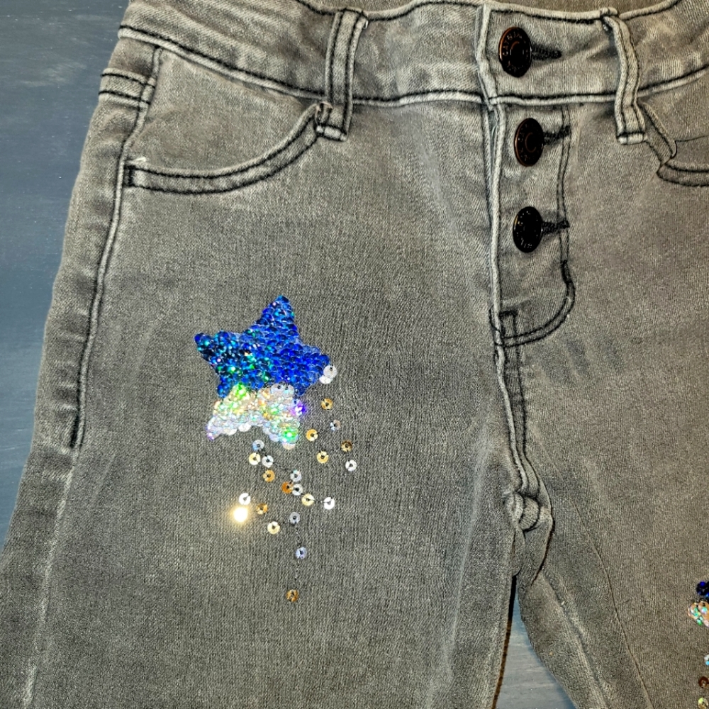 girls sequin star grey/black skinny jeans